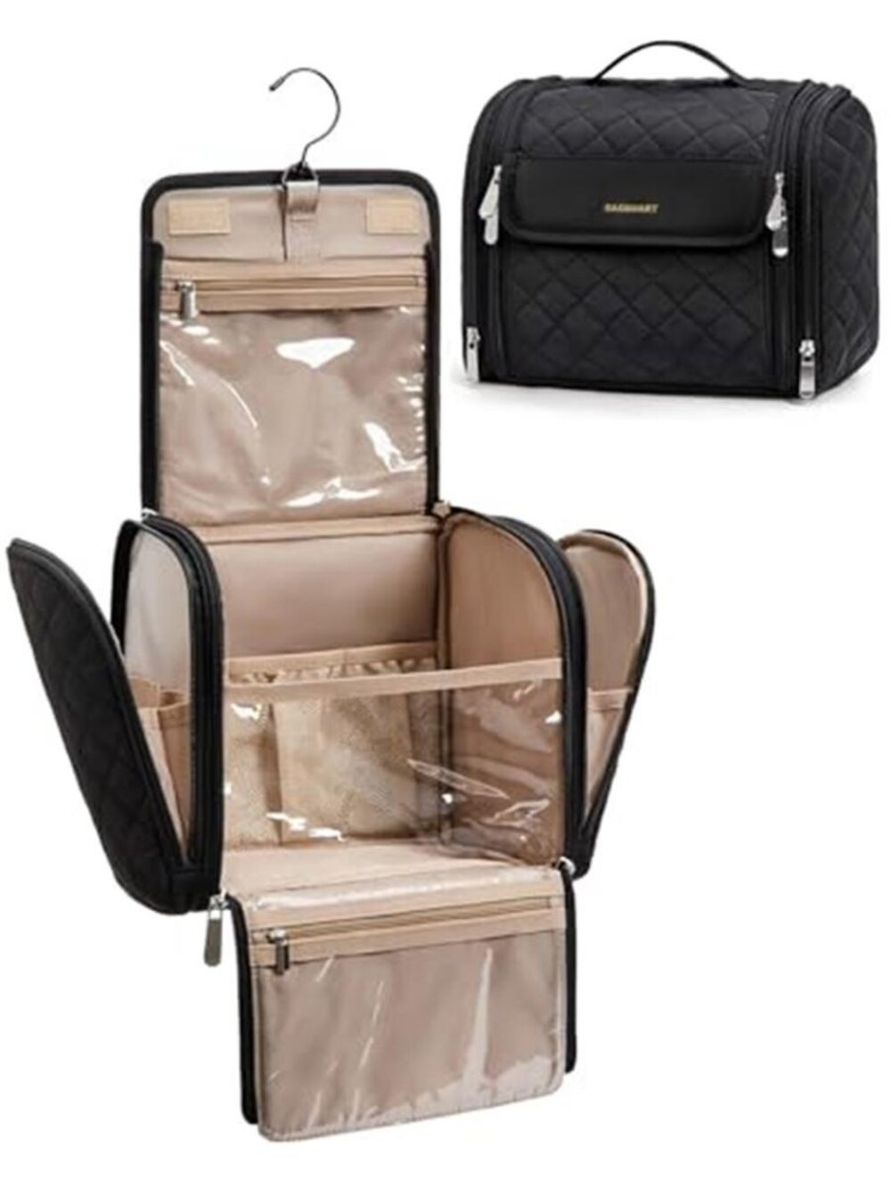 Makeup Bag for Women with Hanging Hook - Portable Cosmetic Case, Large Capacity